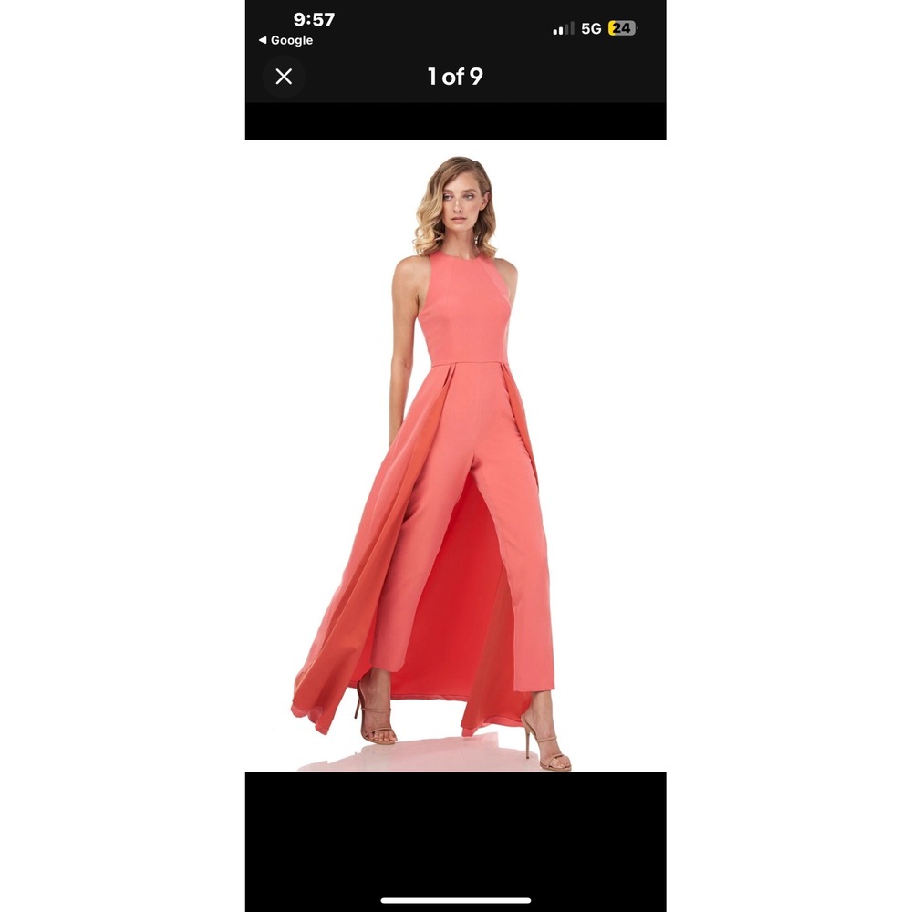 Kay Unger New York Pink Walk-Thru Jumpsuit Overskirt Belted Formal NWT 14 - Picture 2 of 16